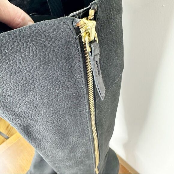 Cole Haan Davenport Tall Black Pebbled Nubuck‎ Leather Stacked Block Heel Boots - Picture 6 of 15